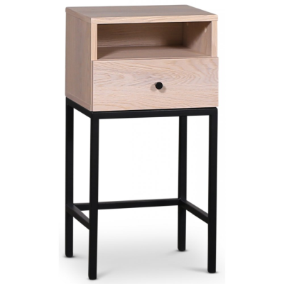 Stilo sängbord whitewash ek/svart metall