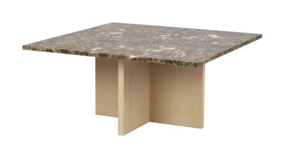 Brooksville soffbord kvadrat 90x90 cm brun marmor/vitpigmenterad ek