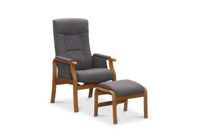 Bergen fåtölj med pall ekben tyg Orleans 7 mörkgrå