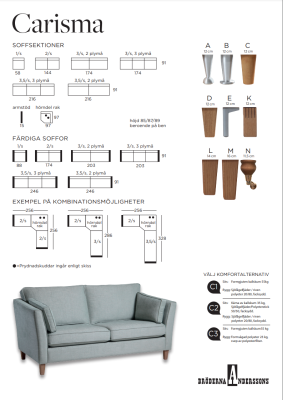 Carisma 3-sitssoffa 2 plymåer C3 tyg Nordico 01 röd, ben L oljad ek#3