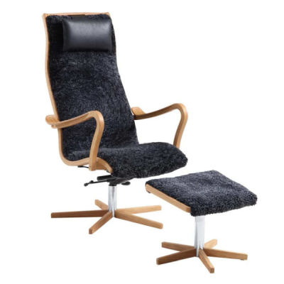 Furiren fåtölj med fotpall fårskinn koks/oljad ek