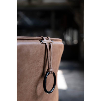 Chic fåtölj gung med fotpall skinn vintage cognac/svart metall#4