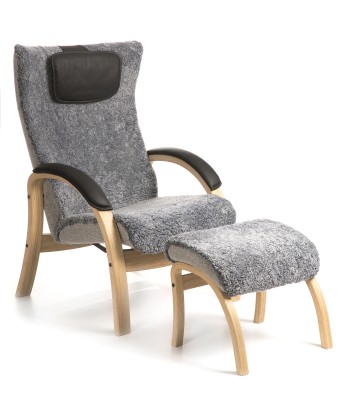 Easy fåtölj med pall och klädda armstöd oljad ek/fårskinn graphite