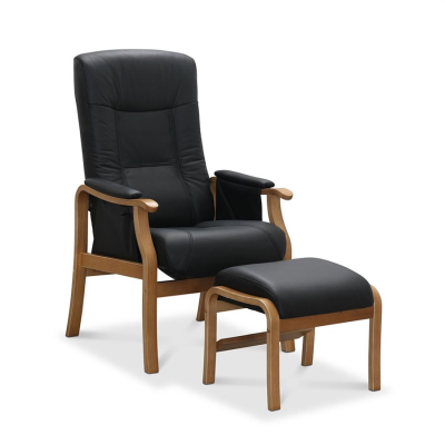 Bergen fåtölj ellift med pall ekben läder/PU svart
