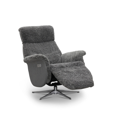 Lissabon fåtölj flip-up motorrecliner fårskinn ljusgrå#3