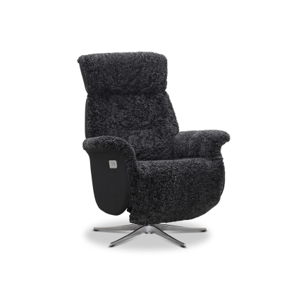 Lissabon fåtölj flip-up motorrecliner fårskinn mörkgrå