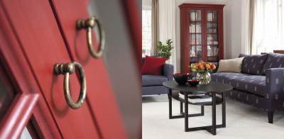 Stockholm vitrinskåp bred penselmålad röd#3