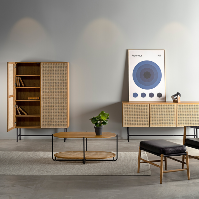 Racquet mediabänk oljad ek/rotting, ek ben#4