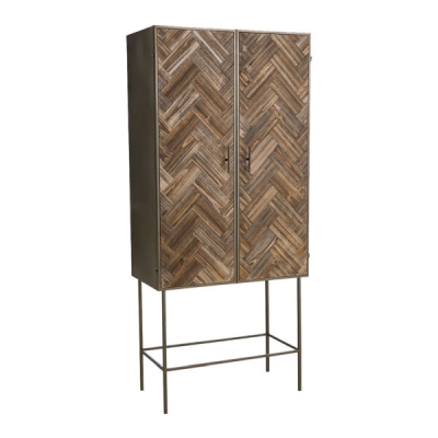 Aspen skåp metall/fiskbensmönstrat trä