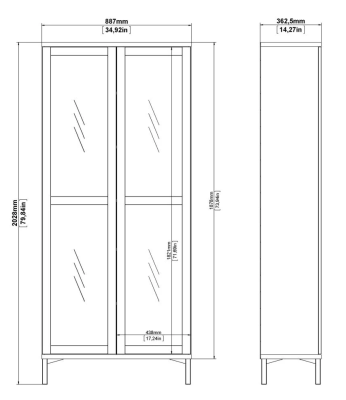 Roomers vitrin med två dörrar vit/ek#8