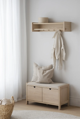 Hillmond bänk 2L 80 vitpigmenterad ek/beige tyg#4