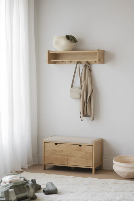 Hillmond bänk 2L 80 ek/beige tyg#3