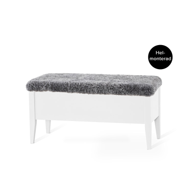 Klinte bänk 90 cm vitlack med äkta fårskinn