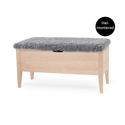 Klinte bänk 90 cm vitoljad ek med äkta fårskinn