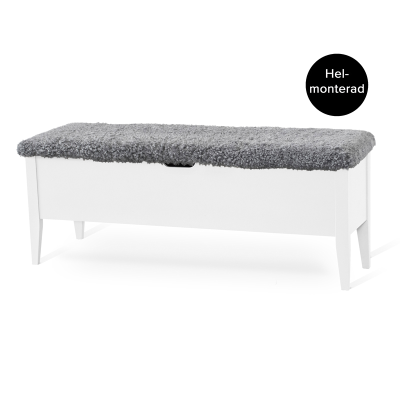 Klinte bänk 120 cm vitlack med äkta fårskinn