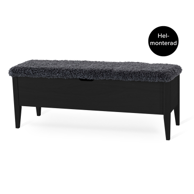Klinte bänk 120 cm svartlack med fårpälsimitation
