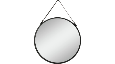 Soltar spegel D60 cm metall/konstläder svart