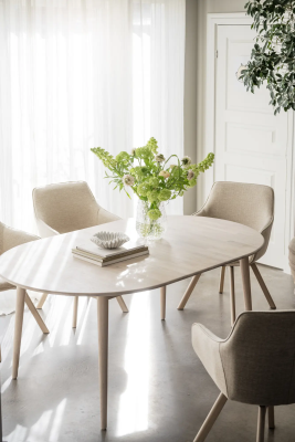 Alison karmstol ljusbeige tyg/vitpigmenterade ekben snurr#4