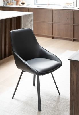 Alison stol svart läder/svarta metallben snurr#2