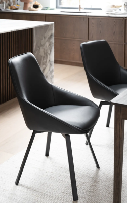 Alison stol svart läder/svarta metallben snurr#3