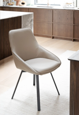 Alison stol beige läder/svarta metallben snurr#2