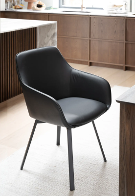 Alison karmstol svart läder/svarta metallben snurr#2
