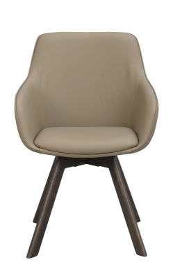 Alison karmstol beige läder/bruna ekben snurr