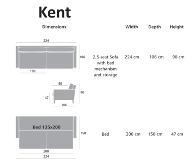 Kent bäddsoffa 2,5-sits pocket i sits och rygg Solid 9 grå/oljad ek#2