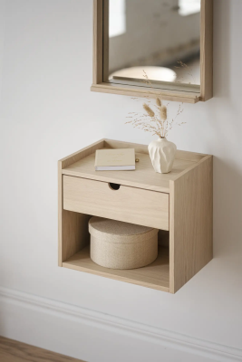 Hillmond vägghylla/sängbord 1L 40 vitpigmenterad ek#2