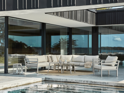 Weldon hörnsoffa 2H2 khaki/beige allvädersdyna#3