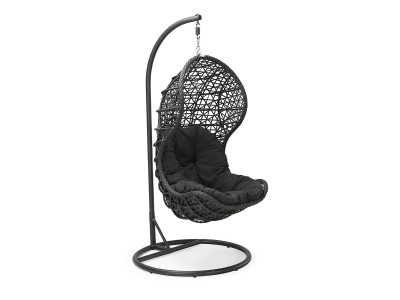 Ägget hängstol svart konstrotting/svarta dynor