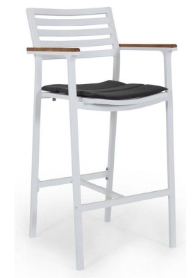 Olivet barstol vit alu/teak inkl grå dyna