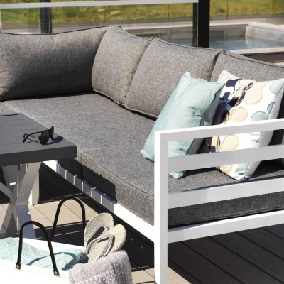 Weldon hörnsoffa 2H2 vit/grå allvädersdyna#3