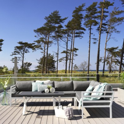 Weldon hörnsoffa 2H2 vit/grå allvädersdyna#4